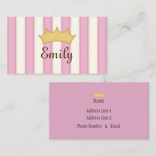 Carte d'appel Princesse personnalisée en bandes ro (Devant / Derrière)