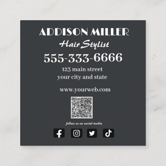 Carte D'appel professionnel, élégant, Floral Coiffeur code QR (Dos)