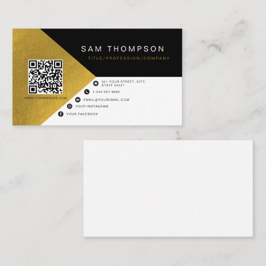 Carte D'appel Professionnel moderne Black Gold QR Code Entrepris (Devant / Derrière)
