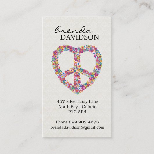 Carte D'appel Profil floral mignon/télécarte de signe de paix (Devant)