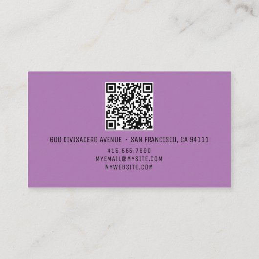 Carte D'appel QR Code Nom Professionnel Logo Lavender (Dos)