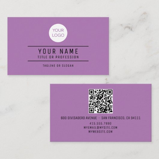 Carte D'appel QR Code Nom Professionnel Logo Lavender (Devant / Derrière)