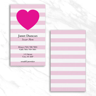 Carte D'appel Rayures rose pâle et blanc Cœur rose vif