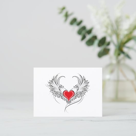 Carte D'appel Red Angel Coeur avec ailes (Debout devant)