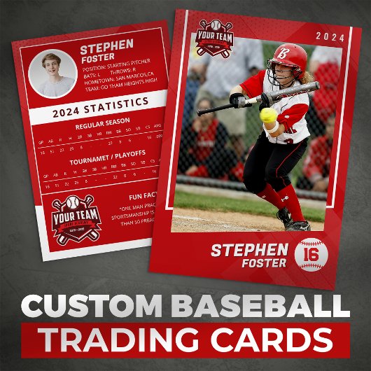 Carte D'appel Red Baseball Trading Card Pro Baseball Player