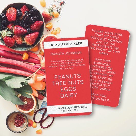 Carte D'appel Red Restaurant Food Allergy Alert Enfants