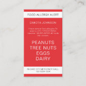 Carte D'appel Red Restaurant Food Allergy Alert Enfants (Devant)