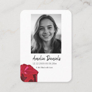 Carte D'appel Red Rose Funeral Prayer Card