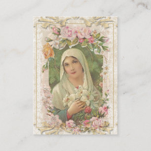 Carte D'appel Religieux Vierge Marie Roses Magnificat Prière Sai