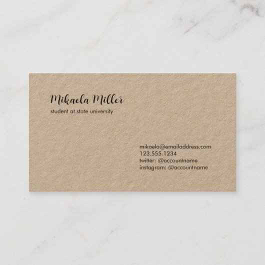 Carte D'appel Restez En Contact Élégant Script Noir Kraft (Dos)