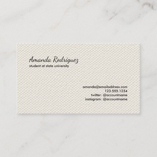 Carte D'appel Restez en contact Élégant Script sur toile beige F (Dos)