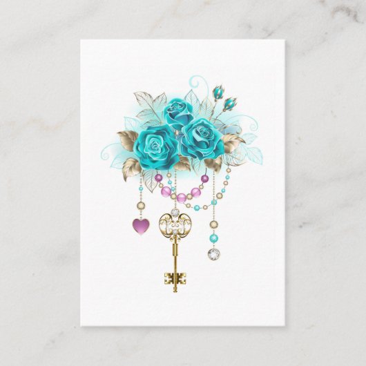 Carte D'appel Roses turquoise avec touches (Devant)
