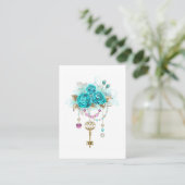 Carte D'appel Roses turquoise avec touches (Debout devant)