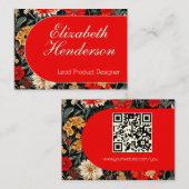 Carte d'appel rouge et crème florale foncée (Devant / Derrière)
