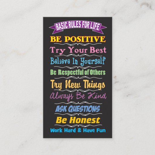 Carte D'appel Rules for Life Inspirational Card (Devant)