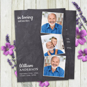 Carte D'appel Rustic Memorial 3 Photo Slate Funeral Prayer Card