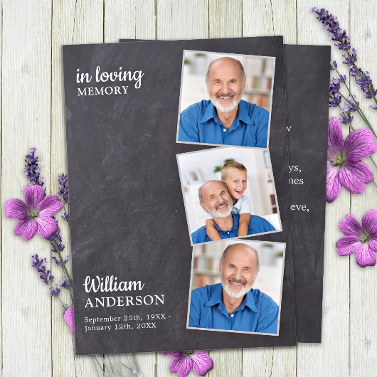 Carte D'appel Rustic Memorial 3 Photo Slate Funeral Prayer Card