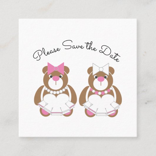 Carte D'appel Sauvez la date mignon ours en peluche lesbienne (Devant)
