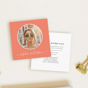 Carte D'appel Script Modern Chic Trendy Coral Photo Média socia