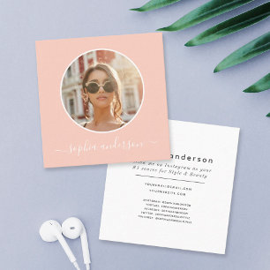 Carte D'appel Script Moderne Chic Photo Blush Rose Médias sociau