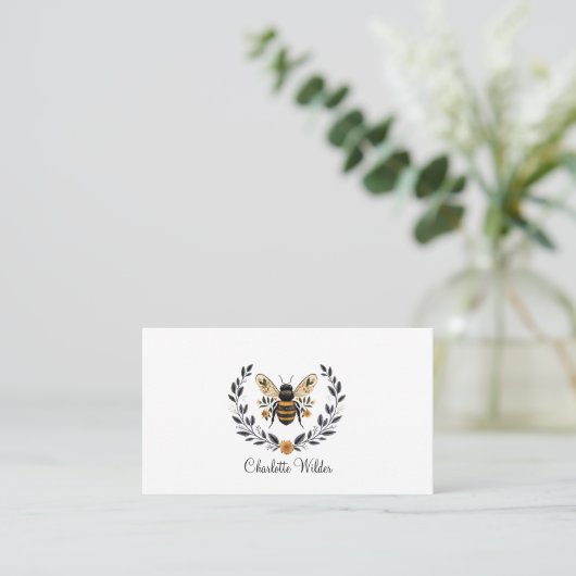 Carte D'appel Script Signature Personalized Bee Floral  (Debout devant)