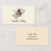 Carte D'appel Signature de script Personnalisé Bee Floral (Devant / Derrière)