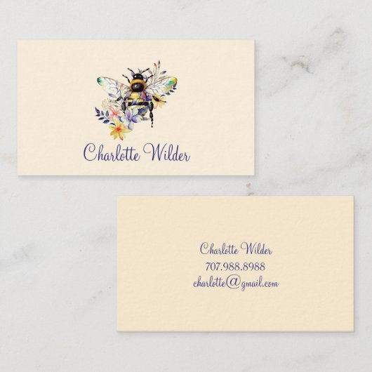 Carte D'appel Signature de script Personnalisé Bee Floral (Devant / Derrière)