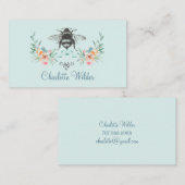Carte D'appel Signature de script Personnalisé Bee Floral Bleu (Devant / Derrière)
