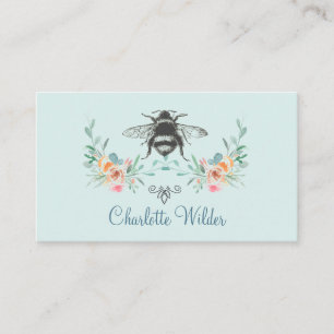 Carte D'appel Signature de script Personnalisé Bee Floral Bleu