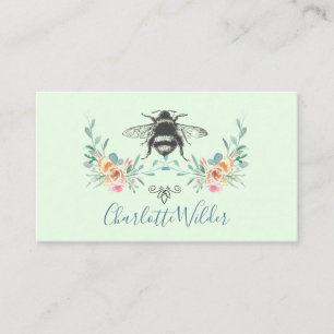 Carte D'appel Signature de script Personnalisé Bee Floral Vert