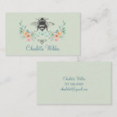 Carte D'appel Signature de script Personnalisé Bee Floral Vert (Devant / Derrière)