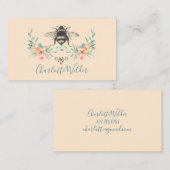 Carte D'appel Signature Script Personnalisée Bee Floral Crème (Devant / Derrière)