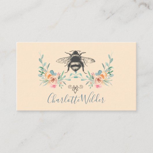Carte D'appel Signature Script Personnalisée Bee Floral Crème (Devant)