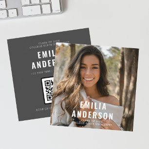 Carte D'appel Simple moderne Black Graduation Photo QR Code Info