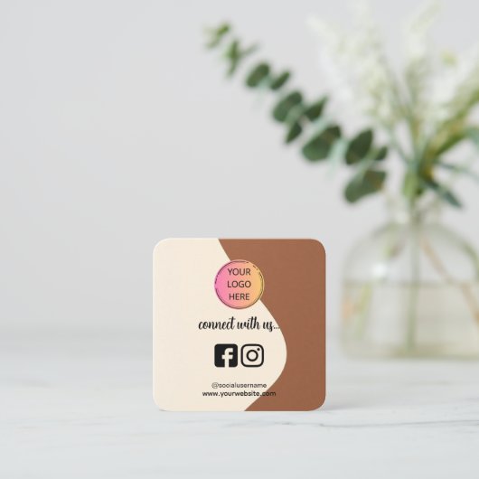 Carte D'appel Square Business Card – Coffee Tone QR Design (Debout devant)