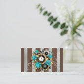 Carte D'appel Steampunk Clock and Turquoise Roses on Striped (Debout devant)