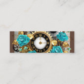 Carte D'appel Steampunk Clock and Turquoise Roses on Striped (Devant)