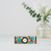 Carte D'appel Steampunk Clock and Turquoise Roses on Striped (Debout devant)