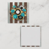 Carte D'appel Steampunk Clock and Turquoise Roses on Striped (Devant / Derrière)