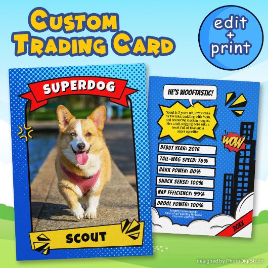 Carte D'appel Superdog Comic Trading Card Funny Custom Chien Car