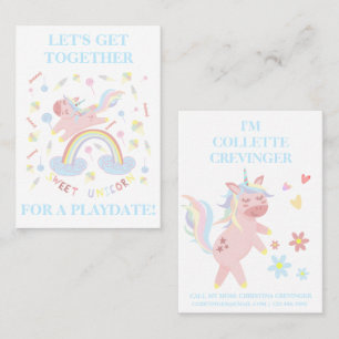 Carte d'appel Sweet Rose Unicorn Playdate maman