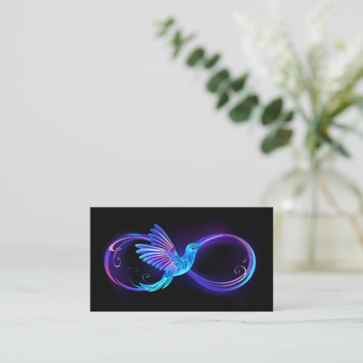 Carte D'appel Symbole d'infini néon avec colibri brillant (Debout devant)