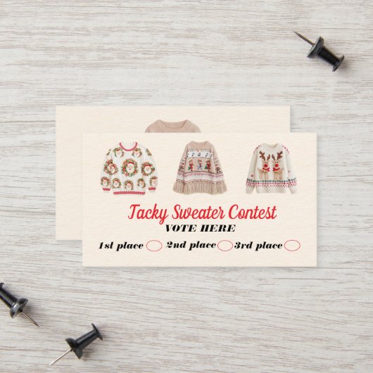 Carte D'appel Tacky Sweater Contest Voting Cards (Devant/Arrière en situation)