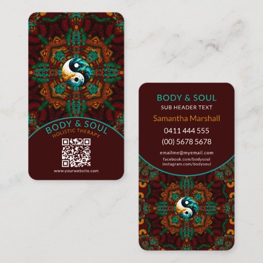 Carte D'appel Teal Brown Earthy Eastern Yin Yang Holistic (Devant / Derrière)