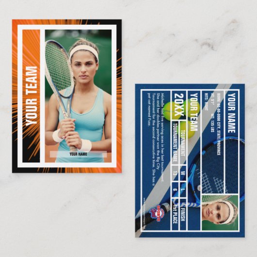 Carte D'appel Tennis Team Trading Card - Orange/Black Rays (Devant / Derrière)