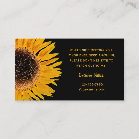 Carte D'appel Tournesol Jaune Arrière - plan Noir Pays Rustique (Devant)