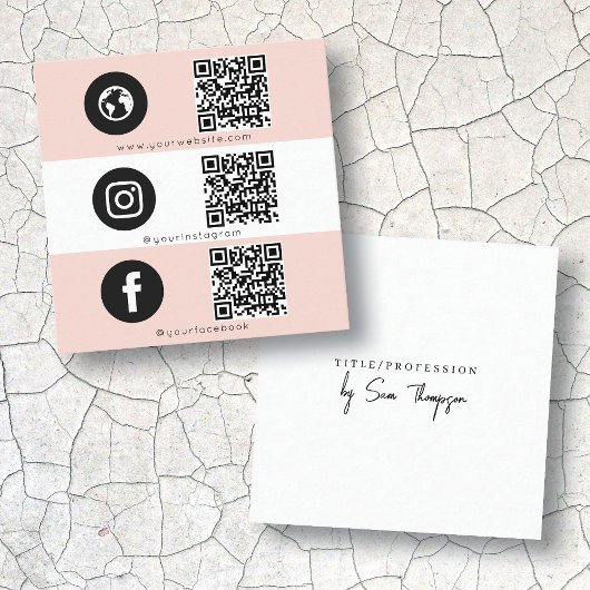 Carte D'appel Triple Icon & QR Code Business Social Media Rose