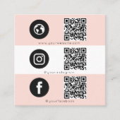 Carte D'appel Triple Icon & QR Code Business Social Media Rose (Devant)