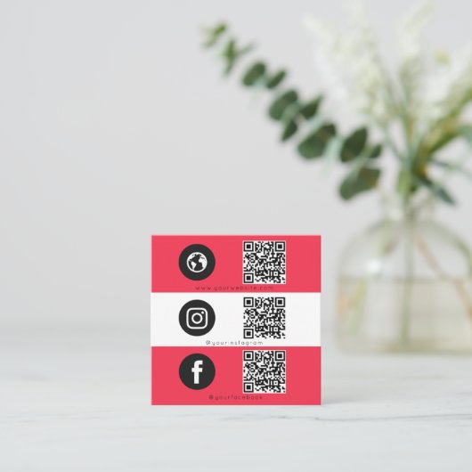Carte D'appel Triple Icon QR Code Full Photo Social Media Red (Debout devant)