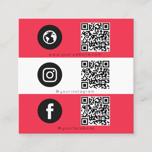 Carte D'appel Triple Icon QR Code Full Photo Social Media Red (Devant)